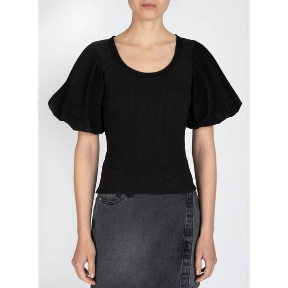 Derek Lam 10 Crosby Suzanne Mixed Media Tee in Black TR427285CMR-BLK-D Medium M - Picture 1 of 3